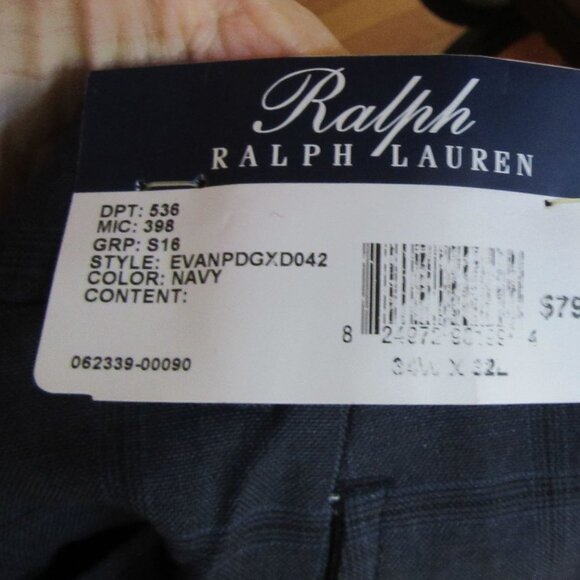 New w Tags, Men's Ralph Lauren Navy & Black Pin Stripe Dress Pants in Sz 34/32 - Picture 5 of 7